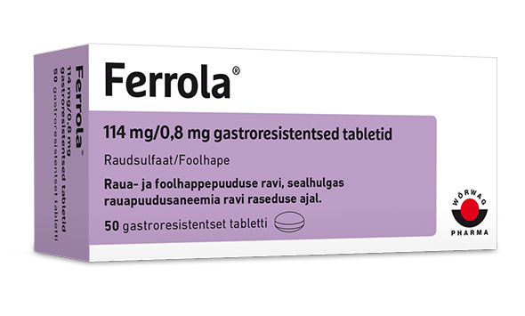Ferrola® 114 mg + 0,8 mg gastroresistentsed tabletid (Raud(II)sulfaat +Foolhape)