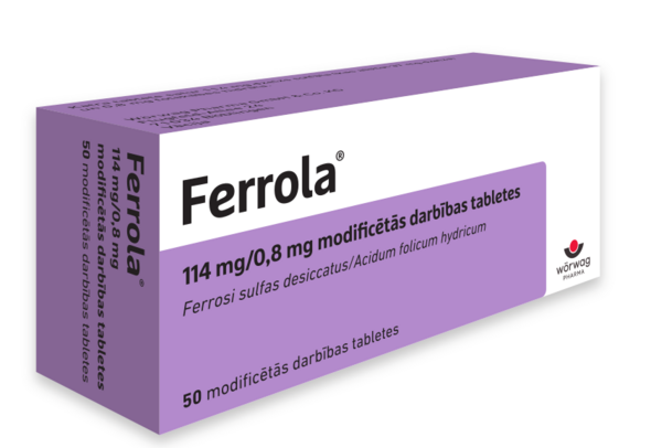 Ferrola® 114 mg/ 0,8 mg modificētās darbības tabletes