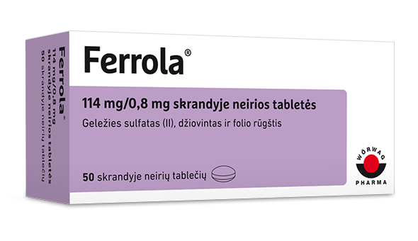 Ferrola ® 114 mg/ 0,8 mg skrandyje neirios tabletės